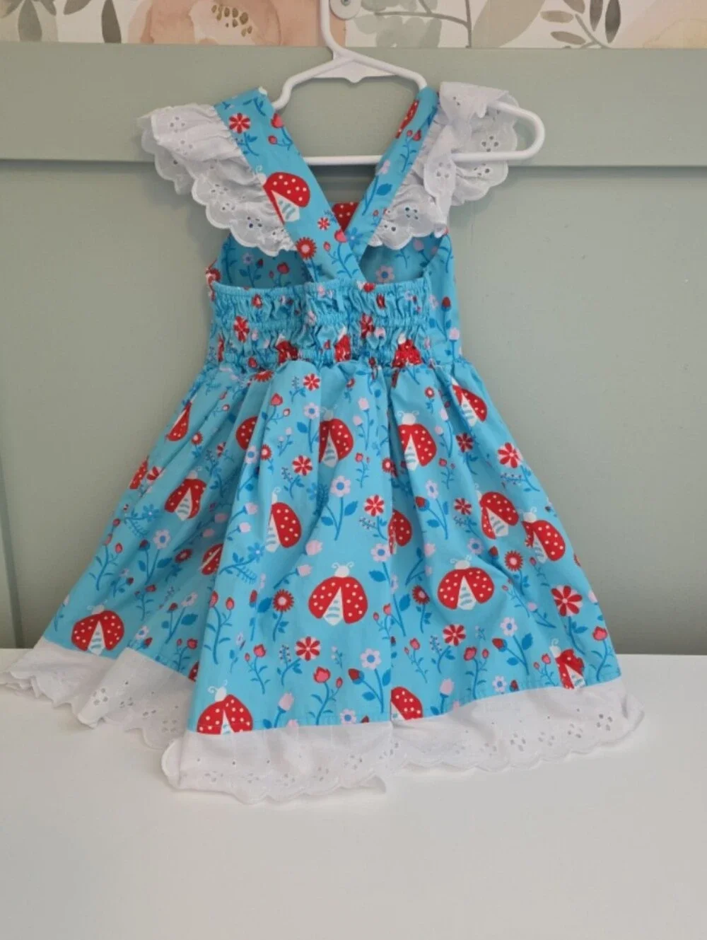 Eleanor Rose 4/5 Ladybug Pinafore Dress 4t 5t Smocked Brand Cottagecore